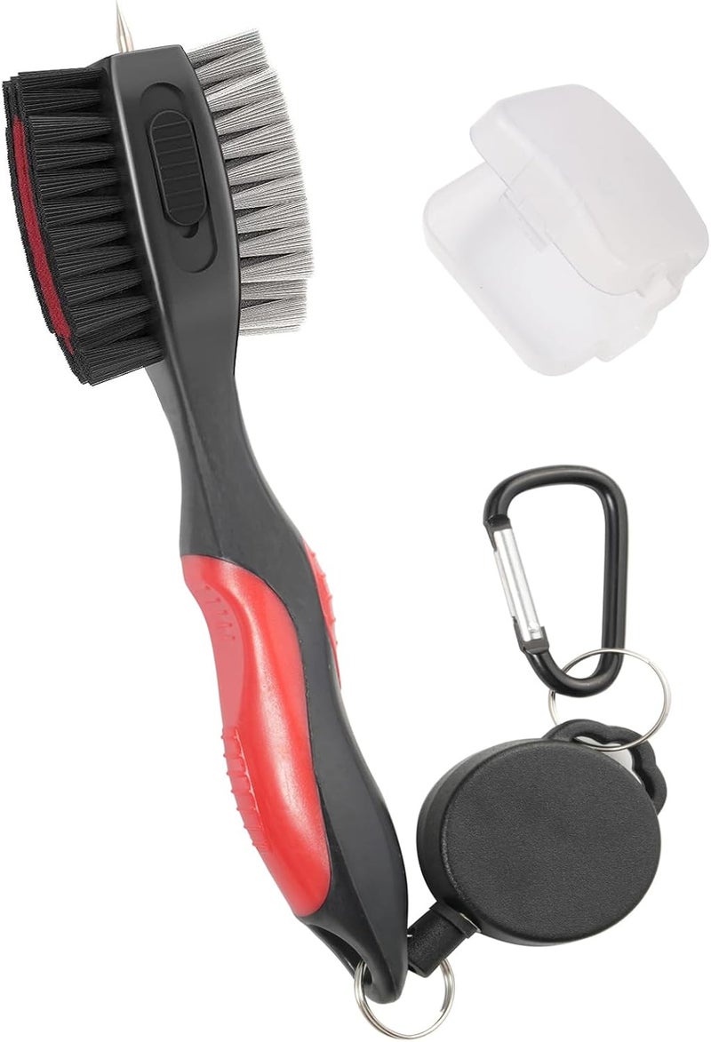 Lesunsul Golf Club Brushes, Golf Cleaning Tool, with Retractable Cleaning Nails, Nylon and Wire Bristles Oversize Double Brush Head with 2ft Retractable Zip-line Metal Buckle - Image 1